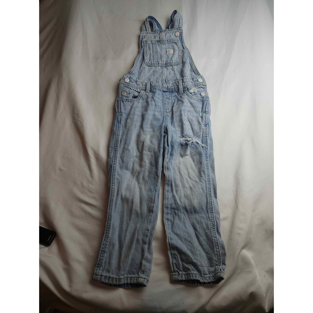 Old Navy Workwear Boys XS Light Wash Denim Distressed Bib Overalls